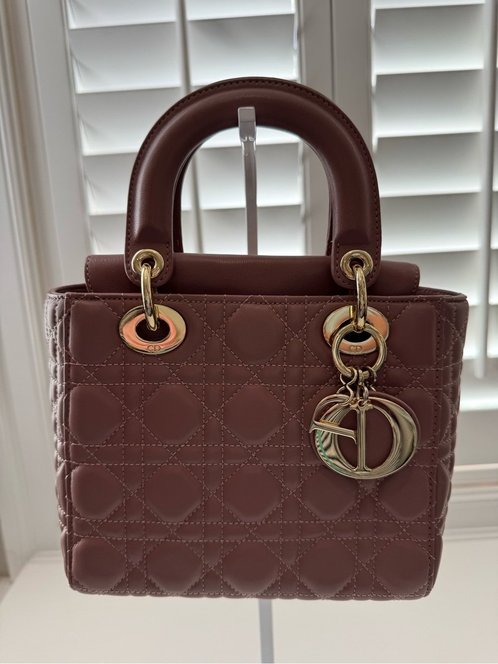 LUXE CD Lady Dior Cannage Handbag Mauve Pink Gold Hardware